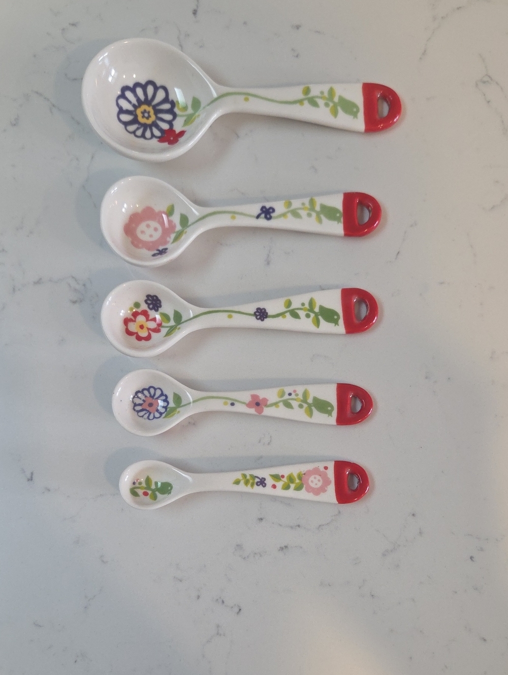 Anthropologie Florie Ceramic Measuring Spoon Set with Red Handles